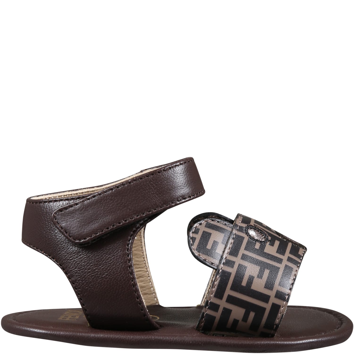 Fendi Brown Sandals For Baby Kids With Double Ff