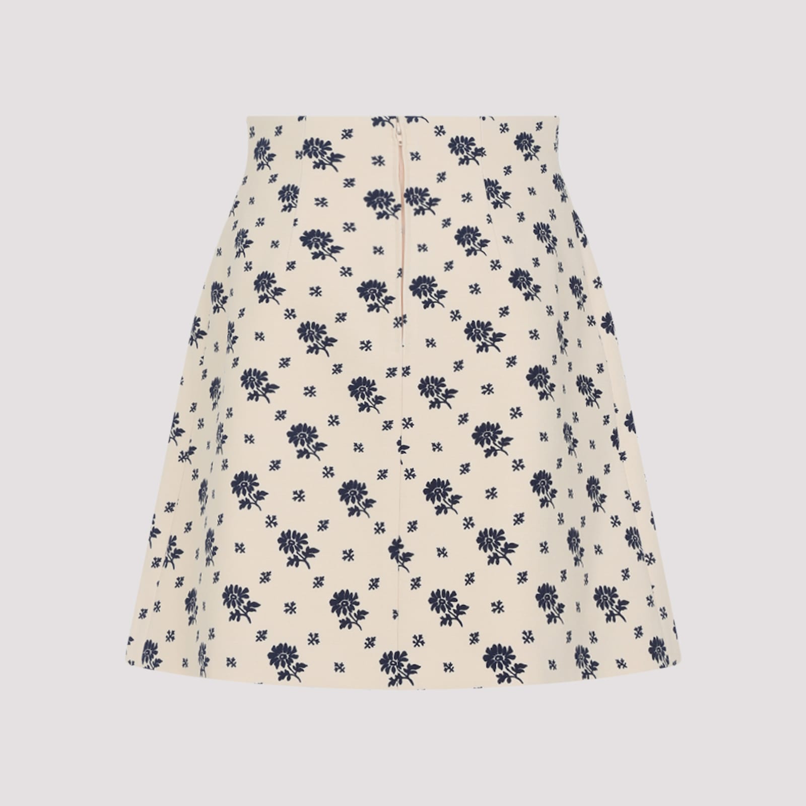 Valentino Flared Wool Mini Skirt With Bow In Neutral