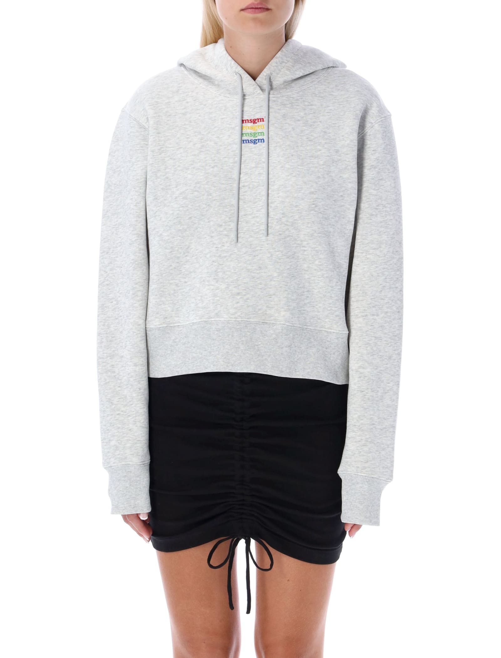 MSGM Cropped Hoodie With Multicolour Logo