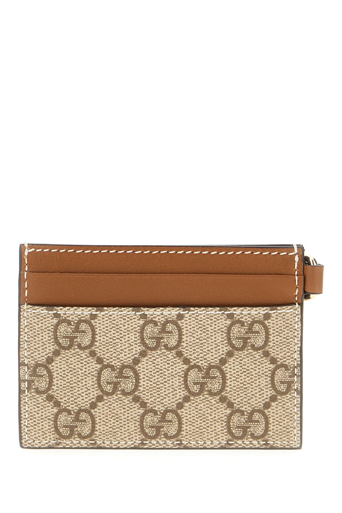 Gucci Leather And Gg Supreme Fabric Card Holder In Ebony Sundial
