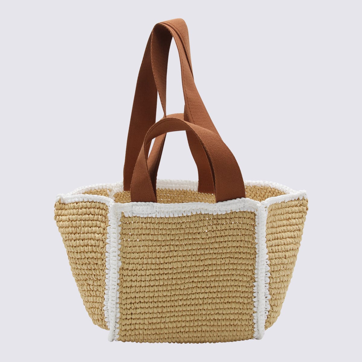 Shop Marni Natural And White Raffia Tote Bag In Natural/white/rust