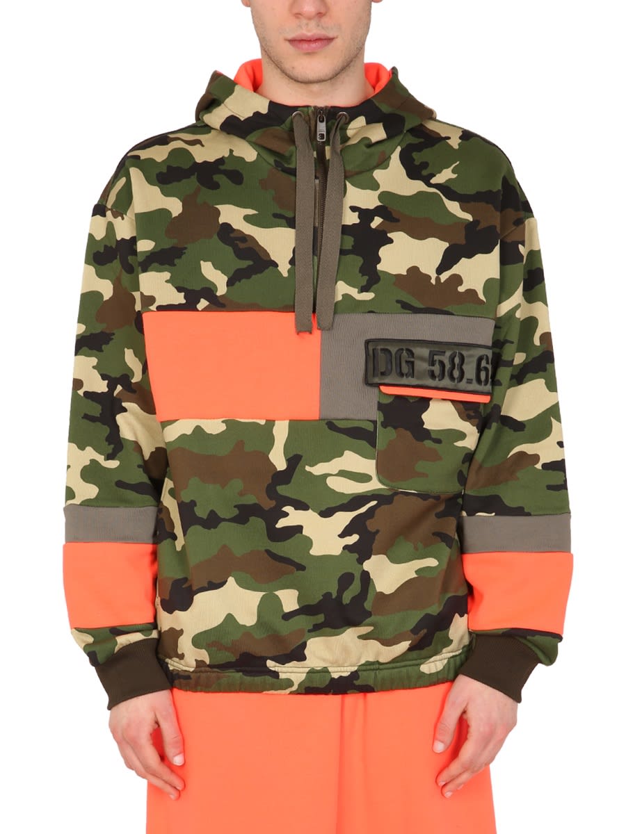 Shop Dolce & Gabbana Camouflage Print Sweatshirt In Military Green