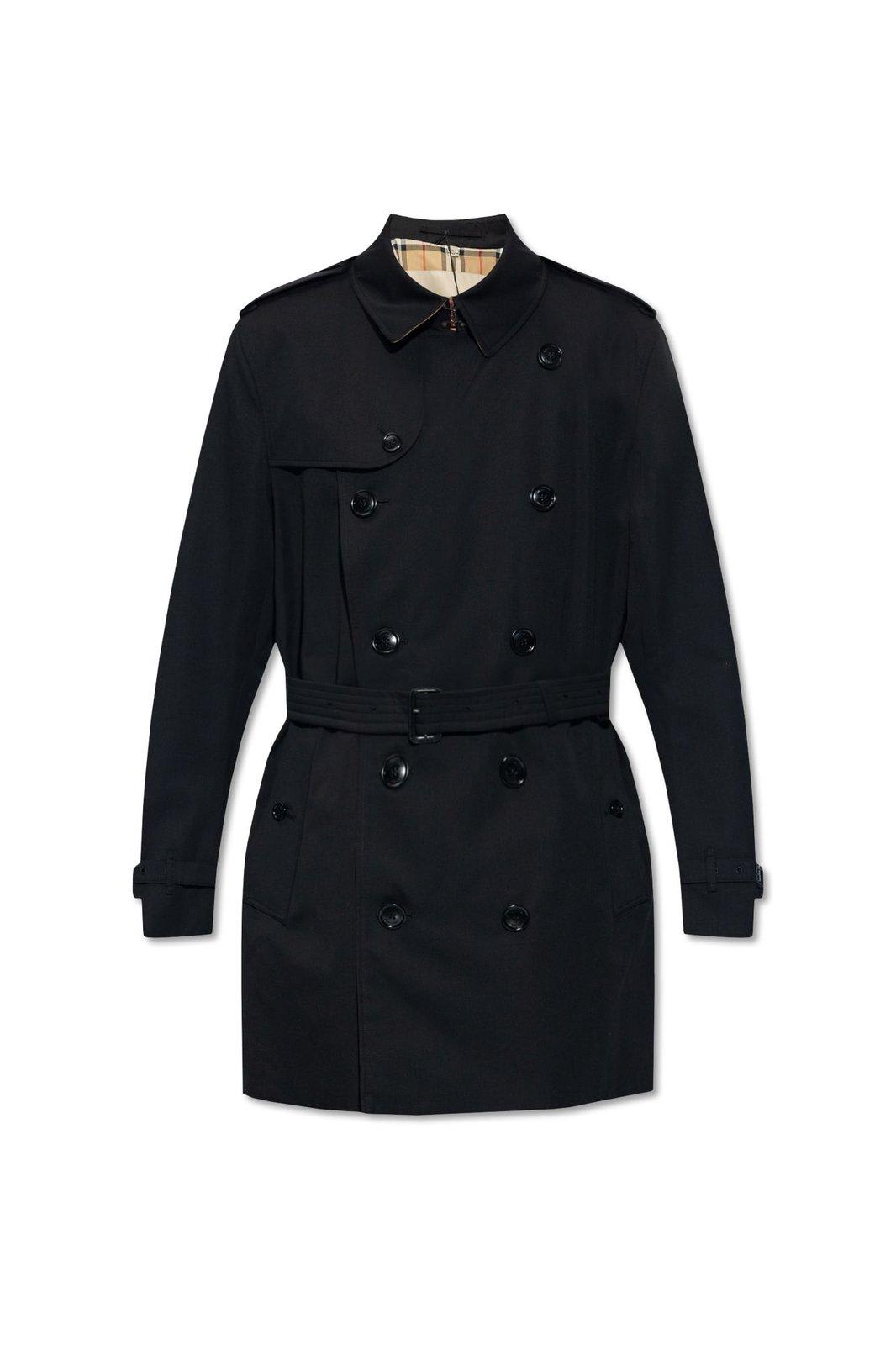 Shop Burberry Double-breasted Belted-waist Trench Coat In Black