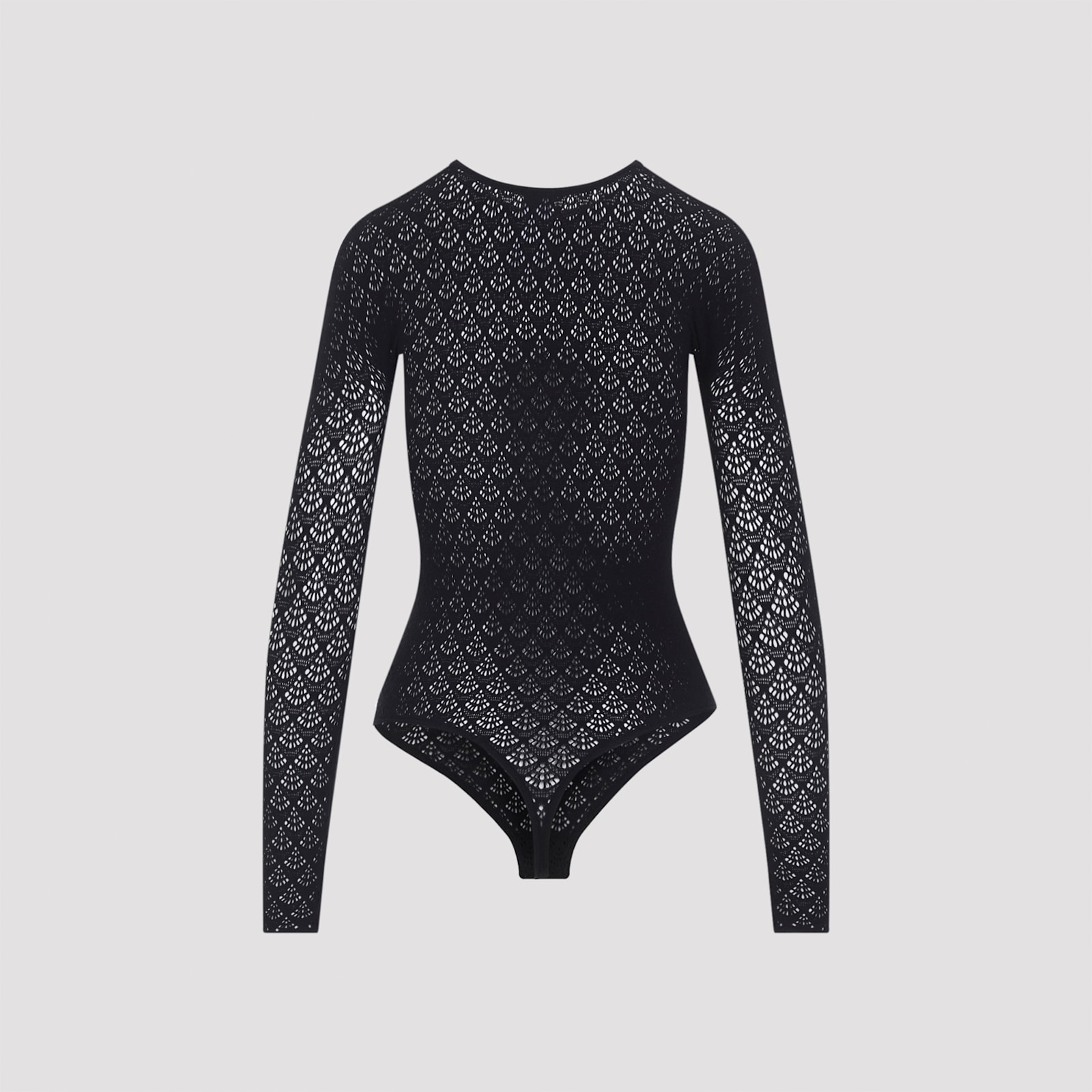 Wolford Fitted Bodysuit With Lace Detailing And High Neckline In Black