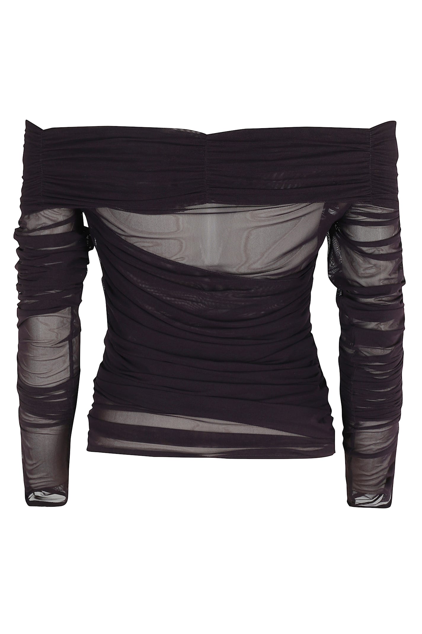 Federica Tosi Off-shoulder Gathered Mesh Blouse In Black