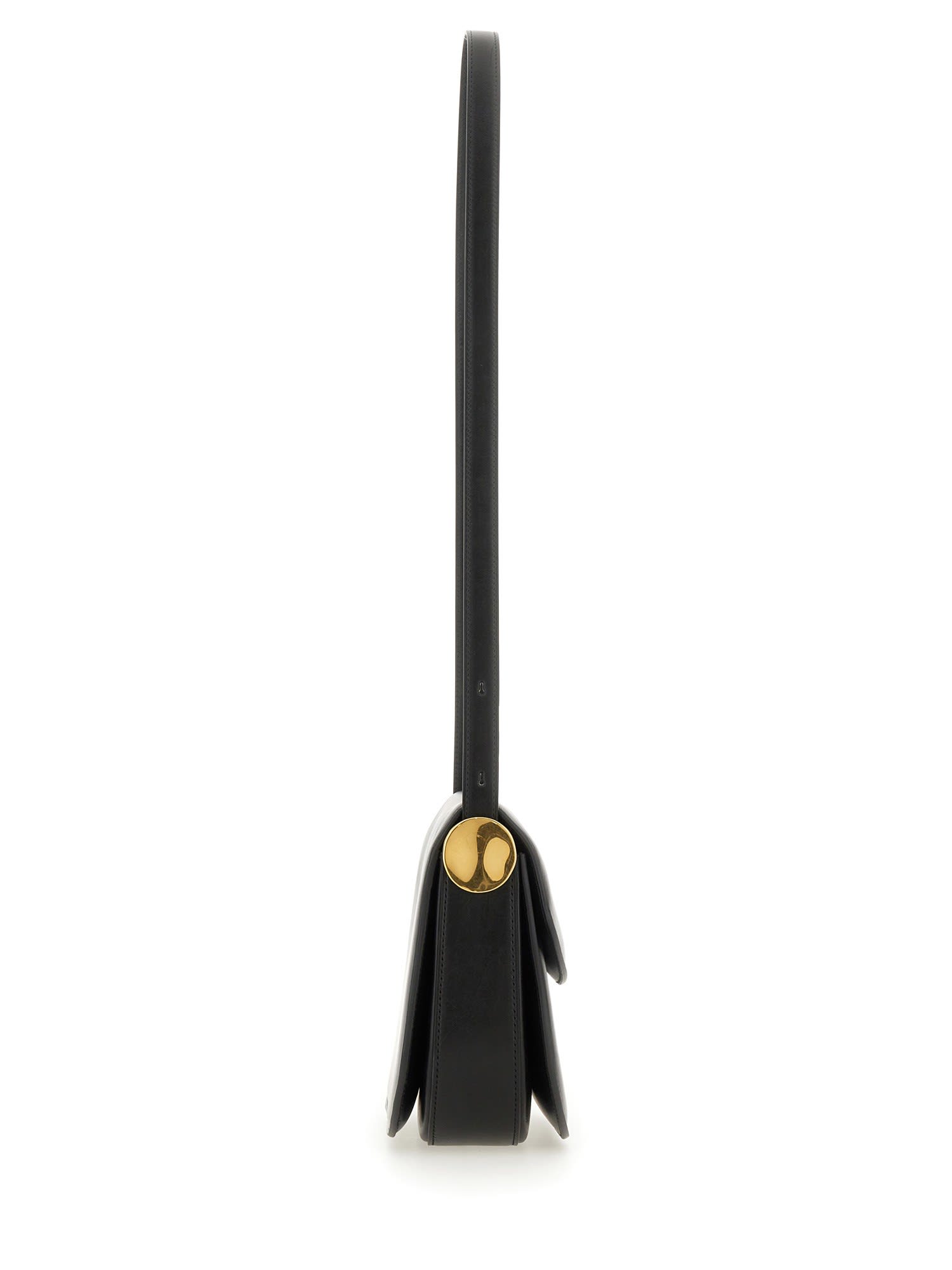 Jil Sander Leather Coin Shoulder Bag With Gold-tone Clasp In Black