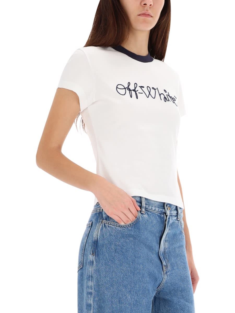Off-white T-shirt With Embroidered Logo In White
