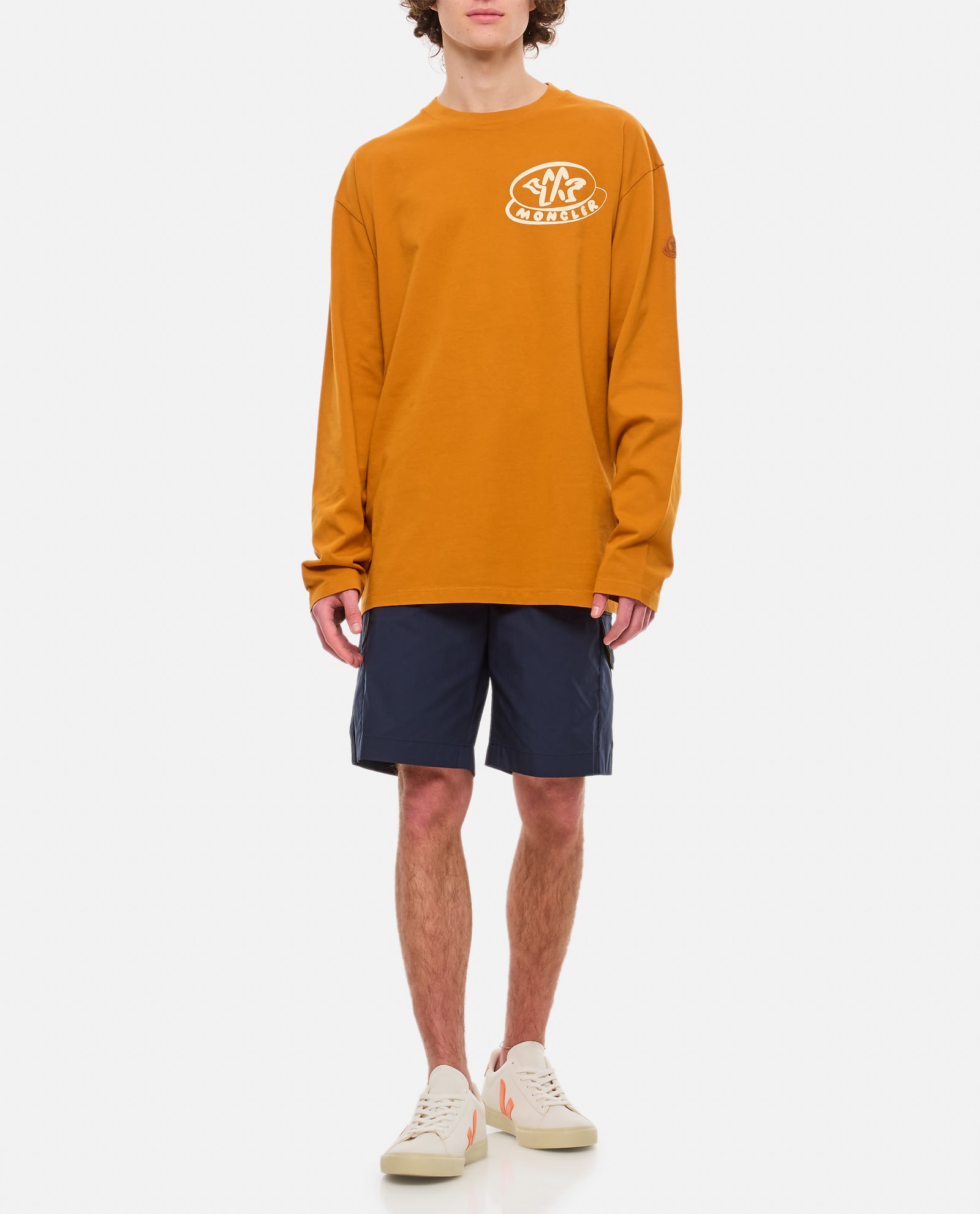 Moncler Ls Cotton T-shirt In Orange