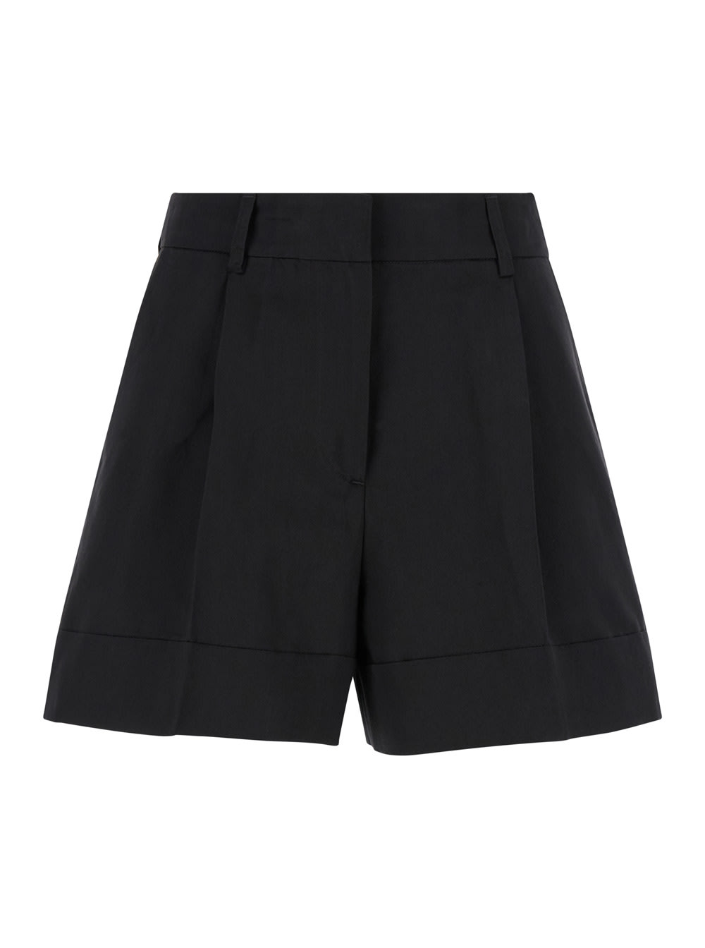 Black High Waisted delia Shorts In Cotton & Linen Blend Woman