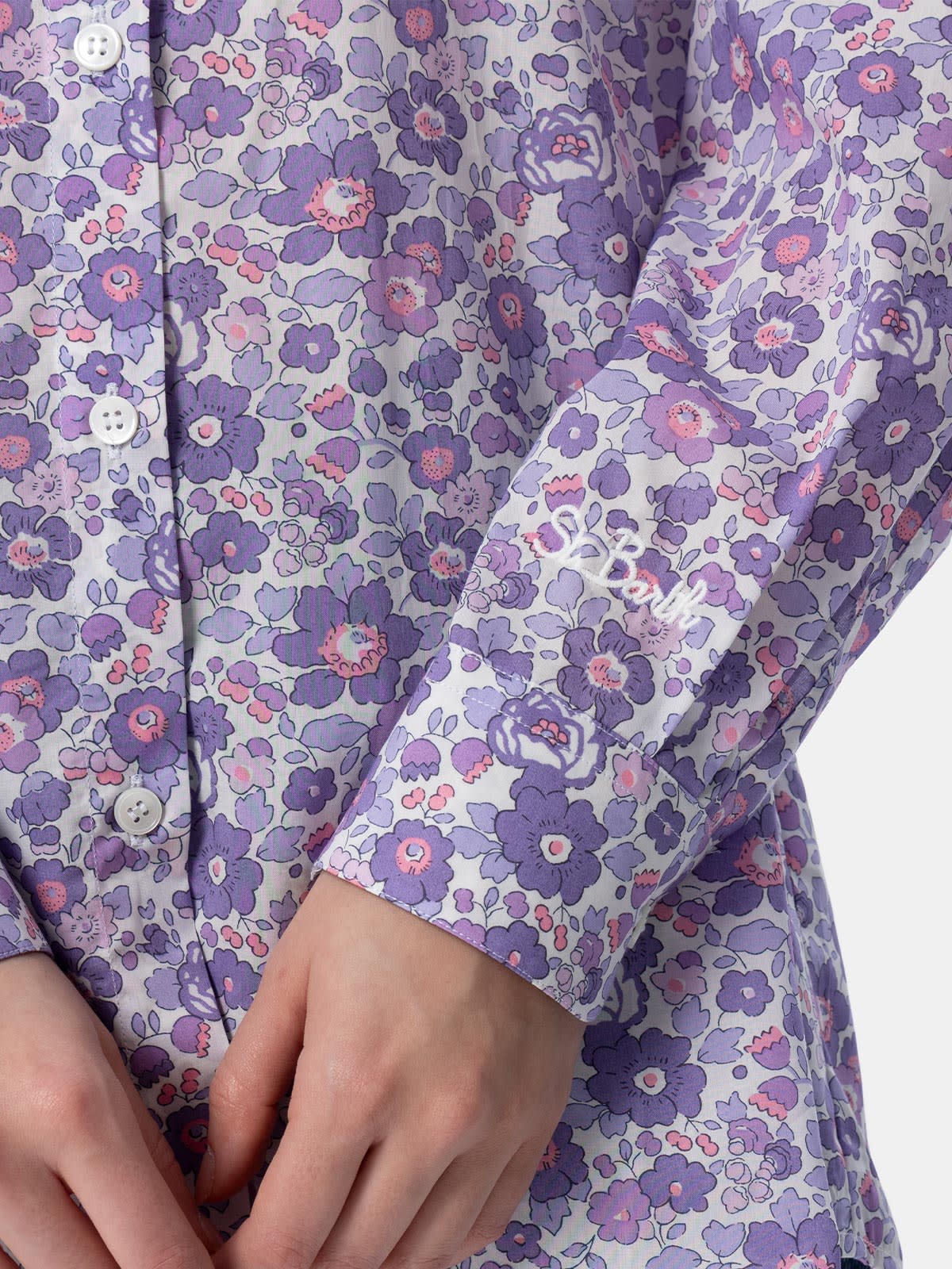 Shop Mc2 Saint Barth Woman Cotton Shirt Brigitte With Betsy Print Made With Liberty Fabric In Lilac