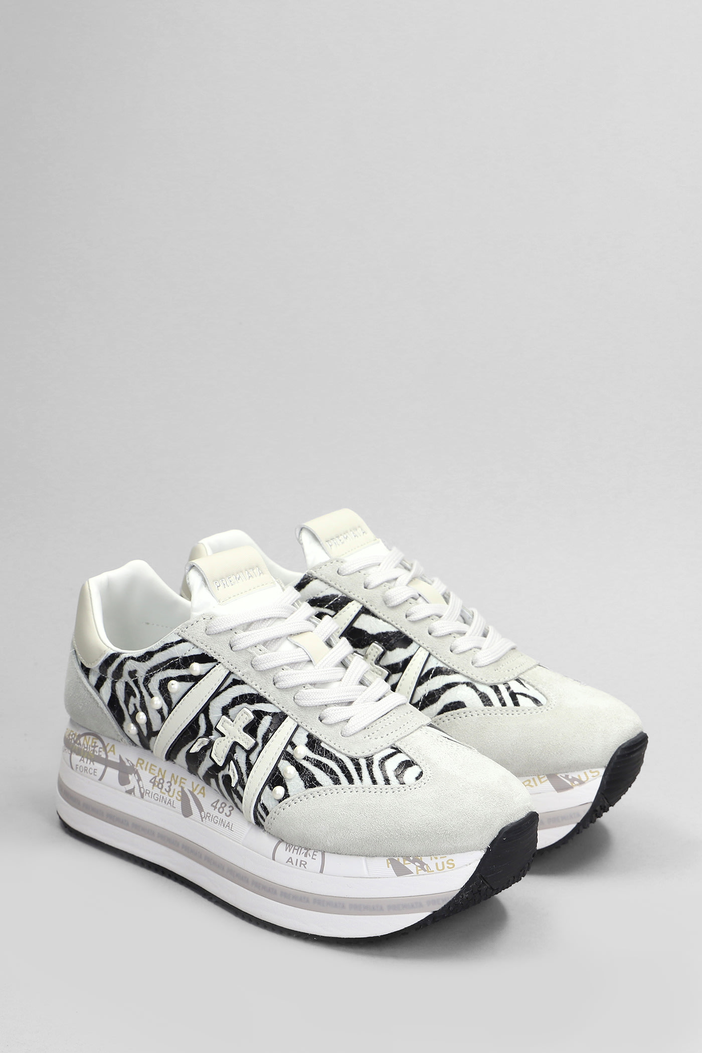 Shop Premiata Beth Sneakers In White Suede And Fabric