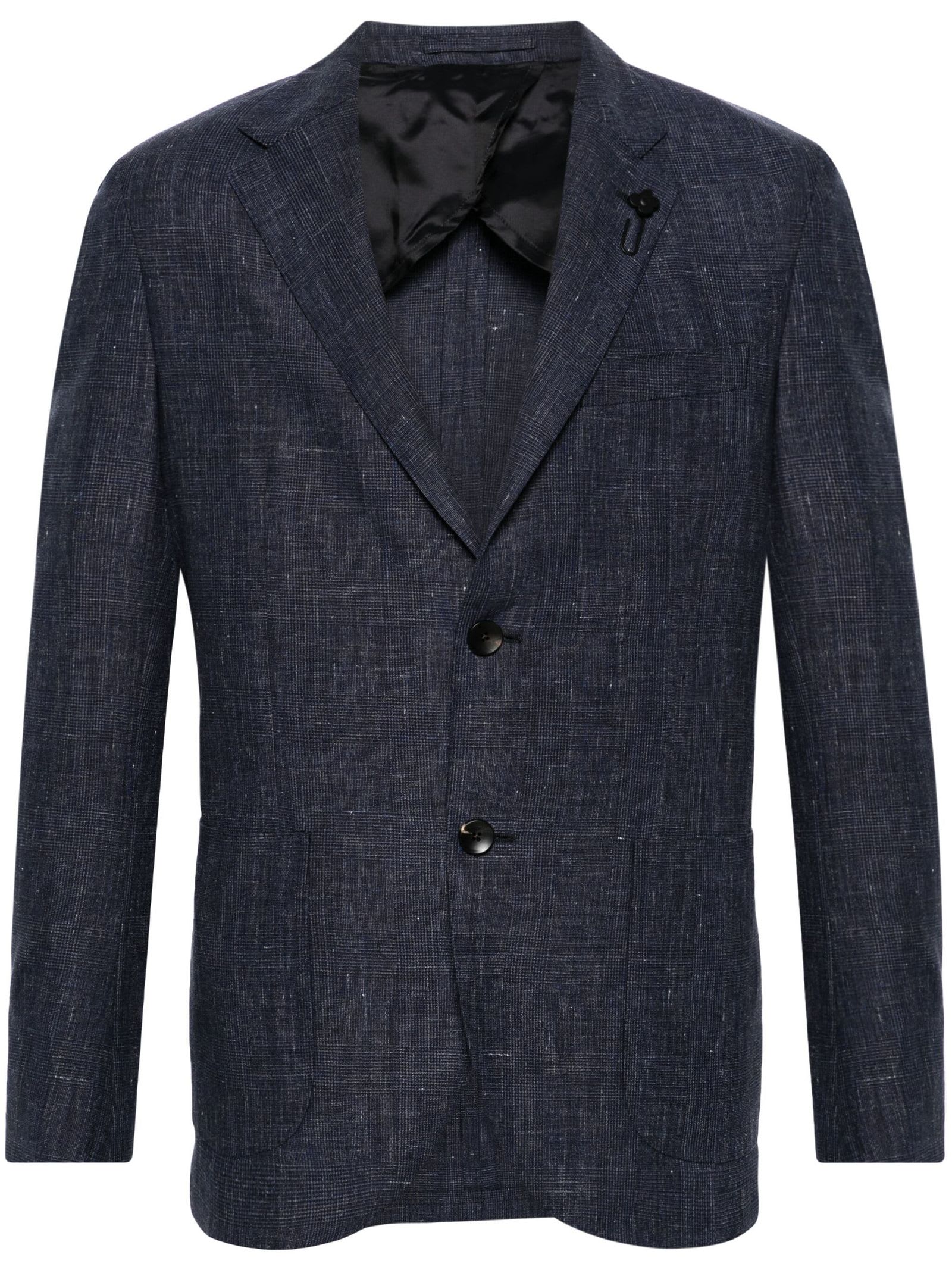Shop Lardini Check-pattern Single-breasted Blazer In Blue
