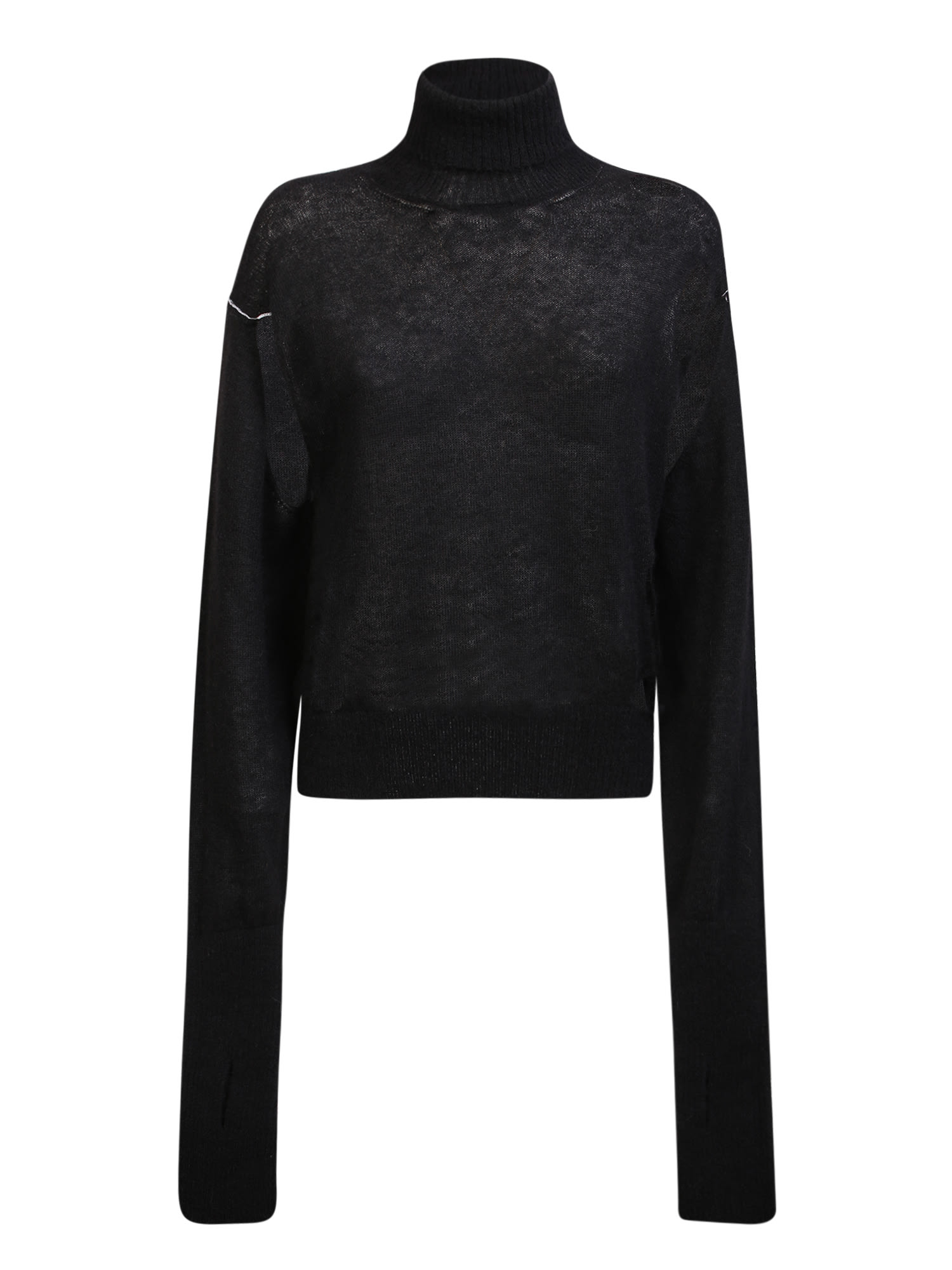 MM6 Maison Margiela High Neck Pullover With Worn Effect Black