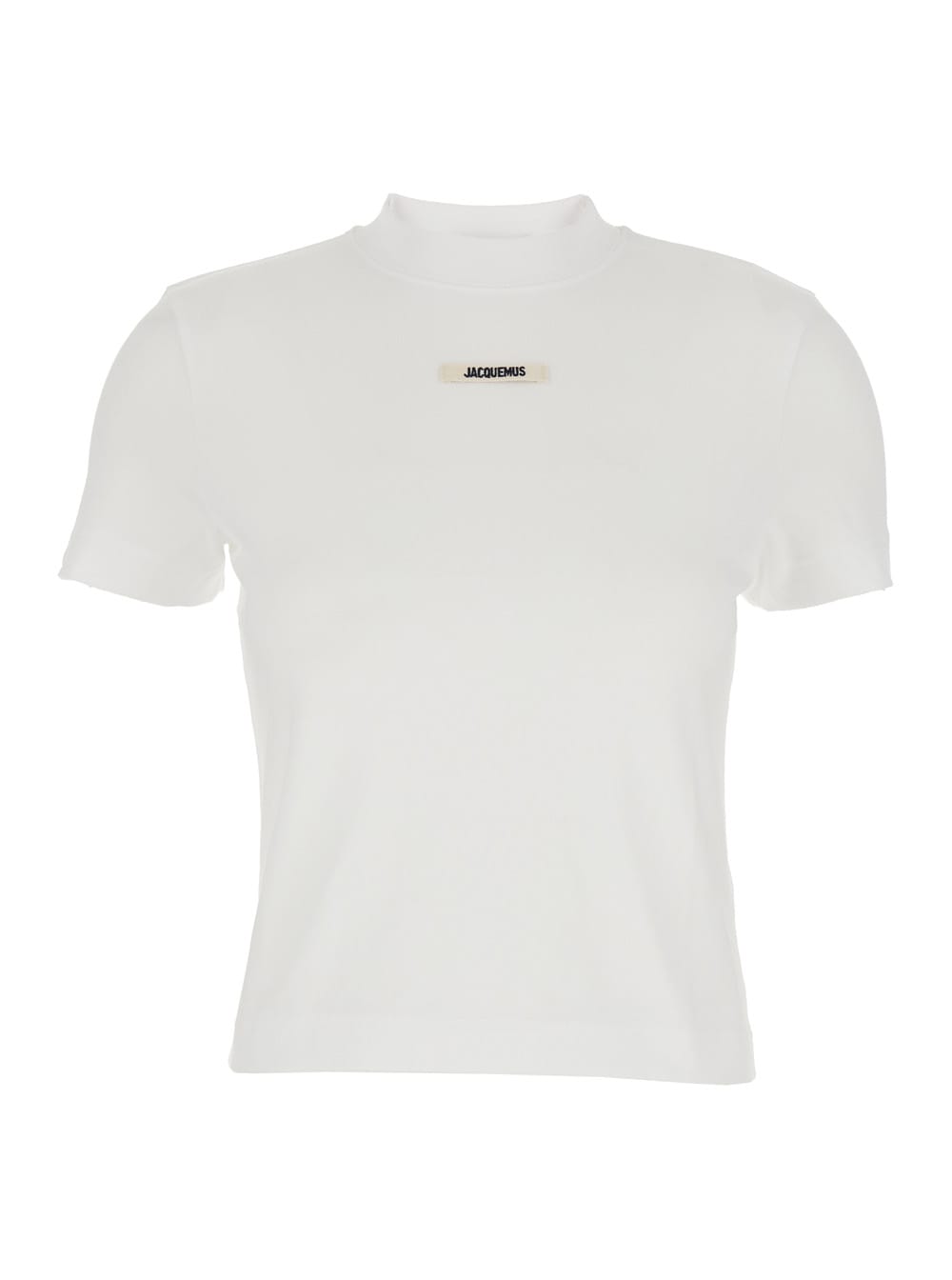le T-shirt Gros Grain White Crewneck T-shirt With Logo Patch On The Front In Cotton Stretch Woman