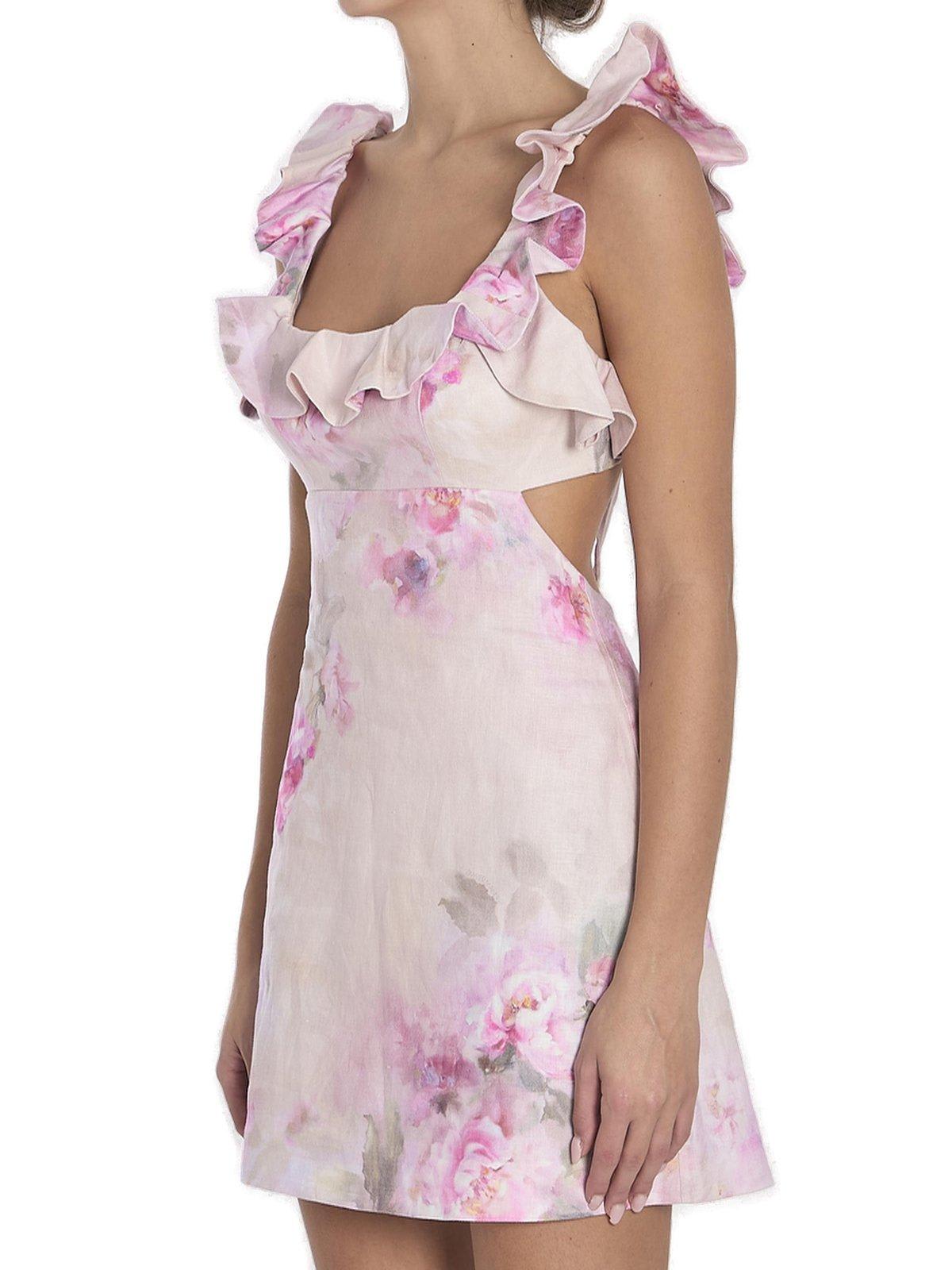 ZIMMERMANN CRUSH FRILL FLORAL PRINTED MINI DRESS