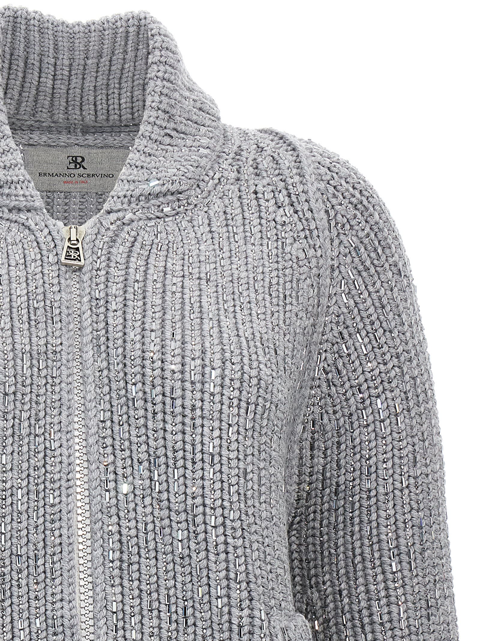 Shop Ermanno Scervino Rhinestone Cardigan In Gray