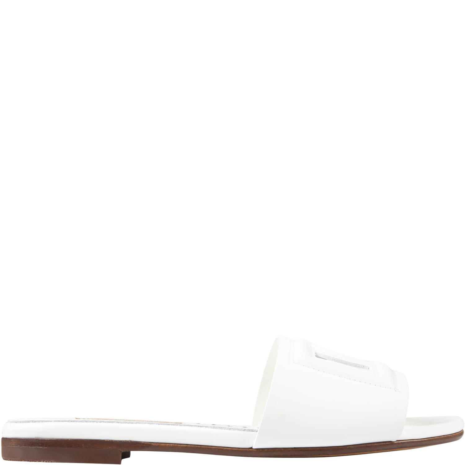 Dolce & Gabbana White Sandals For Girl With Logo