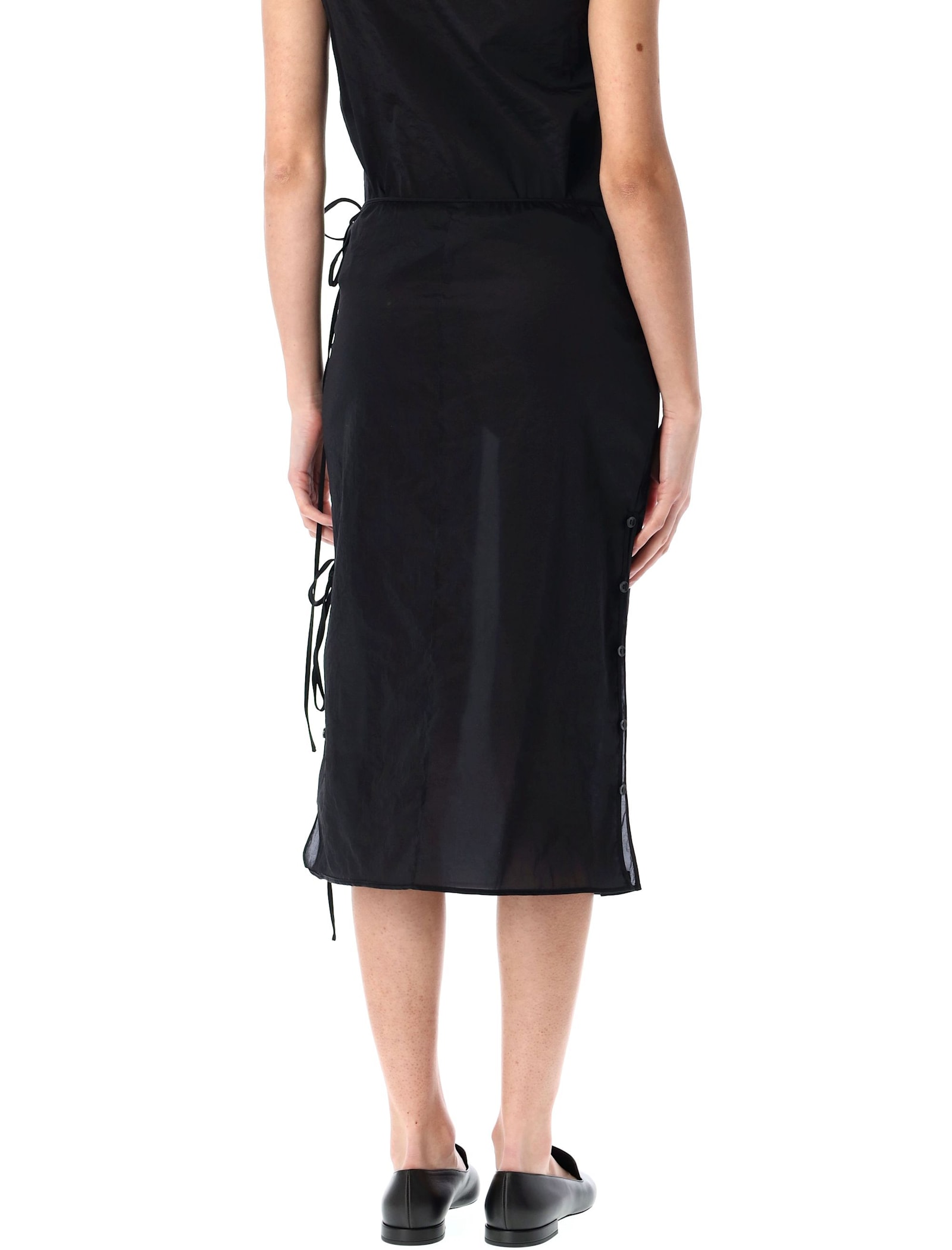 Low Classic Wrap Midi Skirt Button Detail In Black