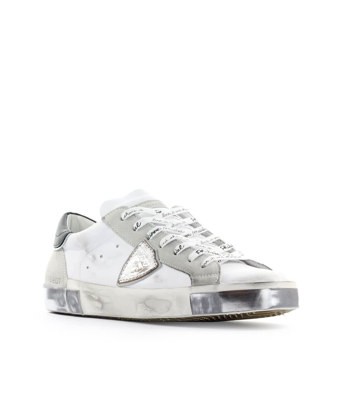 Shop Philippe Model White Silver Prsx Foxy Laminé Sneaker