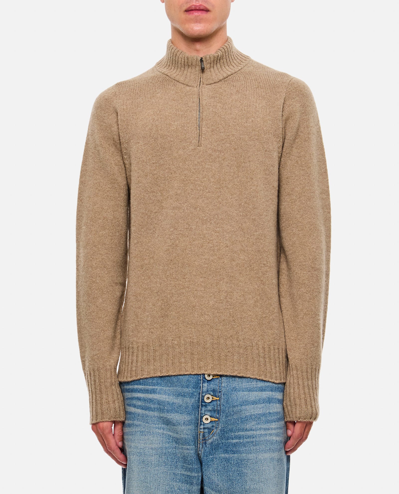 Shop Drumohr Half Zip Sweater In Beige