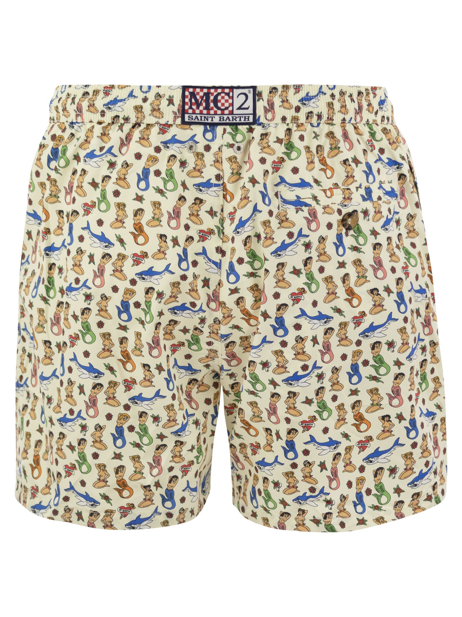 Shop Mc2 Saint Barth Lightweight Fabric Swim Boxer Shorts With Print In Cream