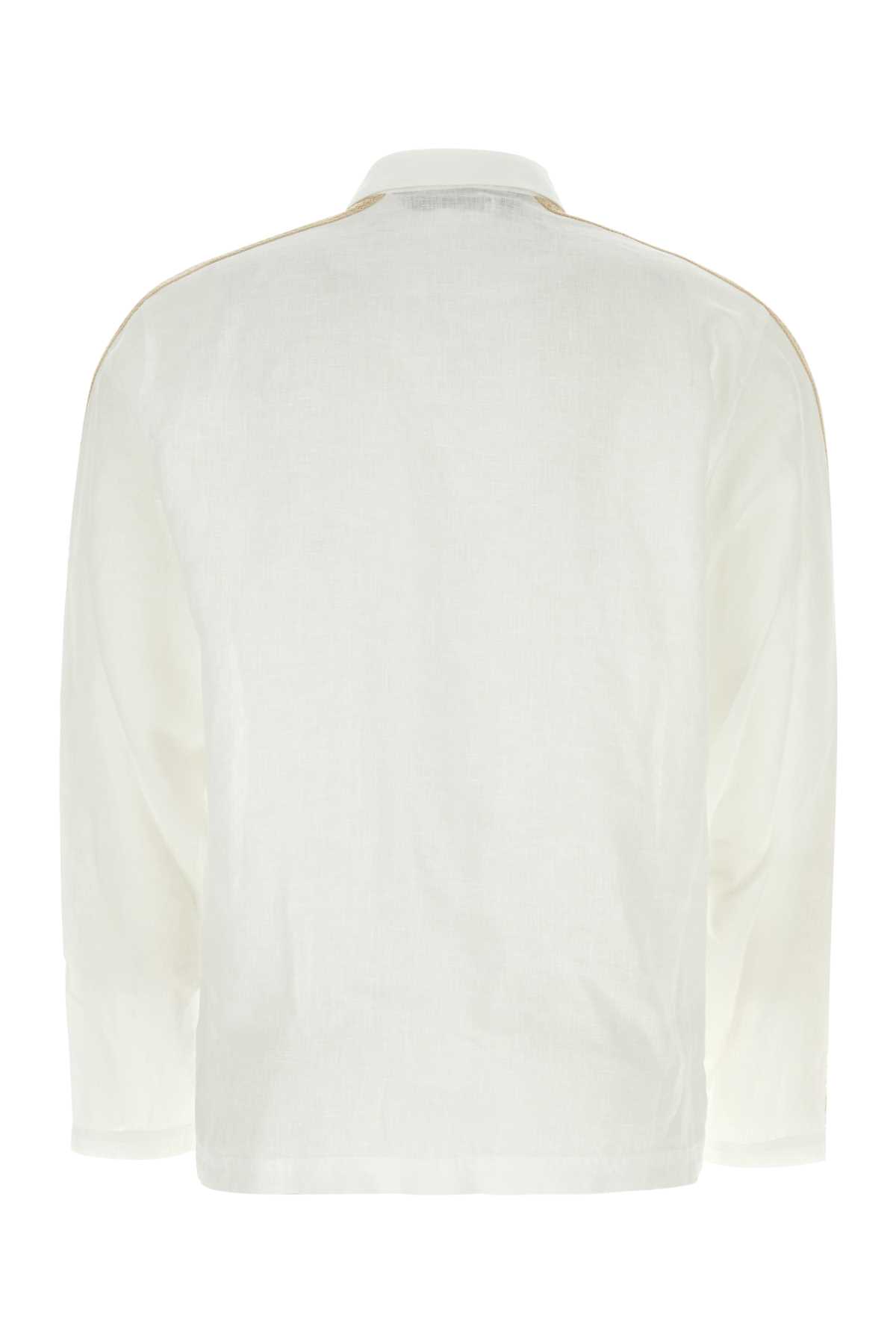 Palm Angels White Linen Shirt In Offwhite