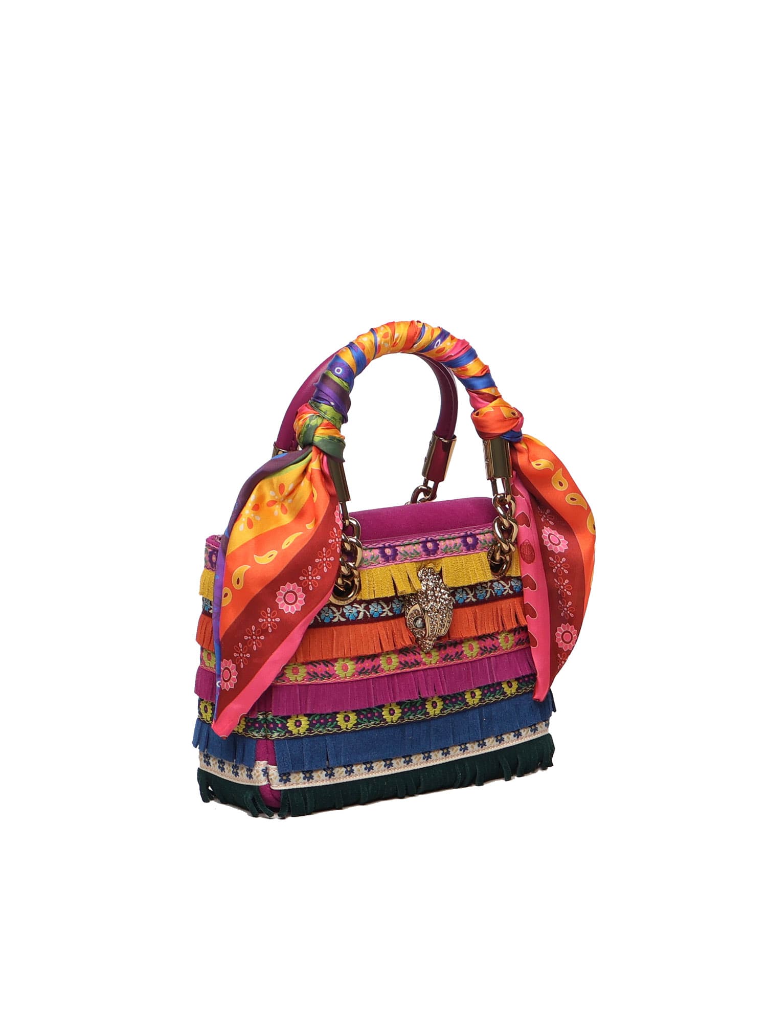 Kurt Geiger Mini Square Kensington Fringed Handbag In Multi