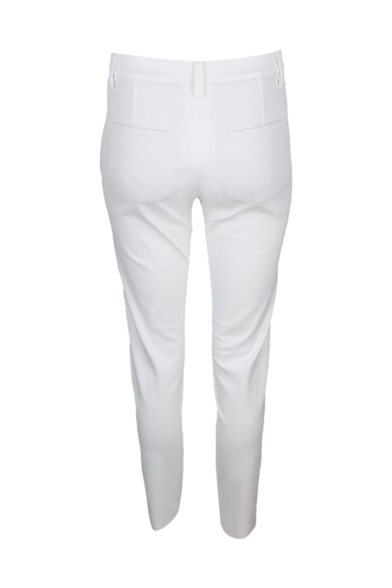 Shop Brunello Cucinelli Stretch Cotton Cigarette Trousers In White
