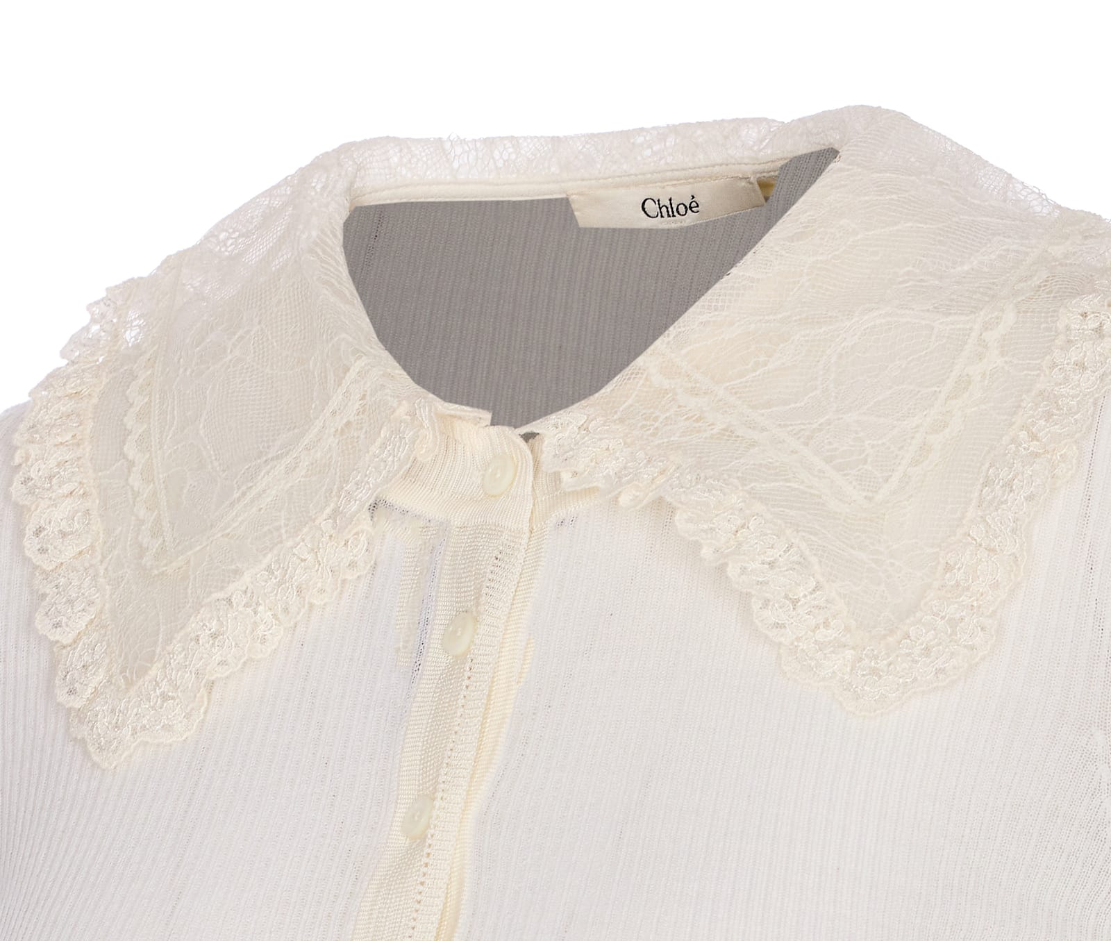 Chloé Knitwear With Lace Collar Detail In White