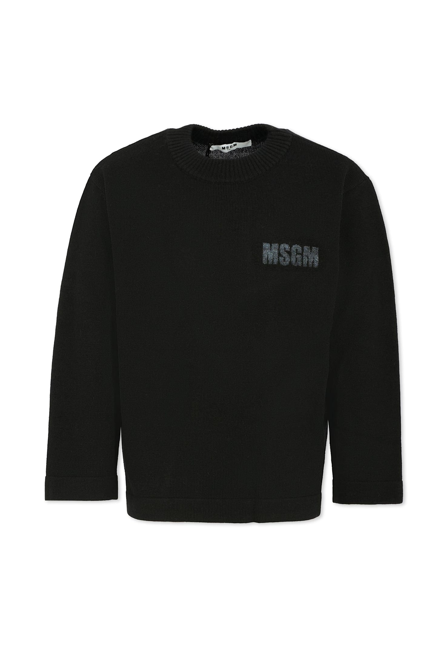 Msgm Black Sweater For Kids With Logo In Black