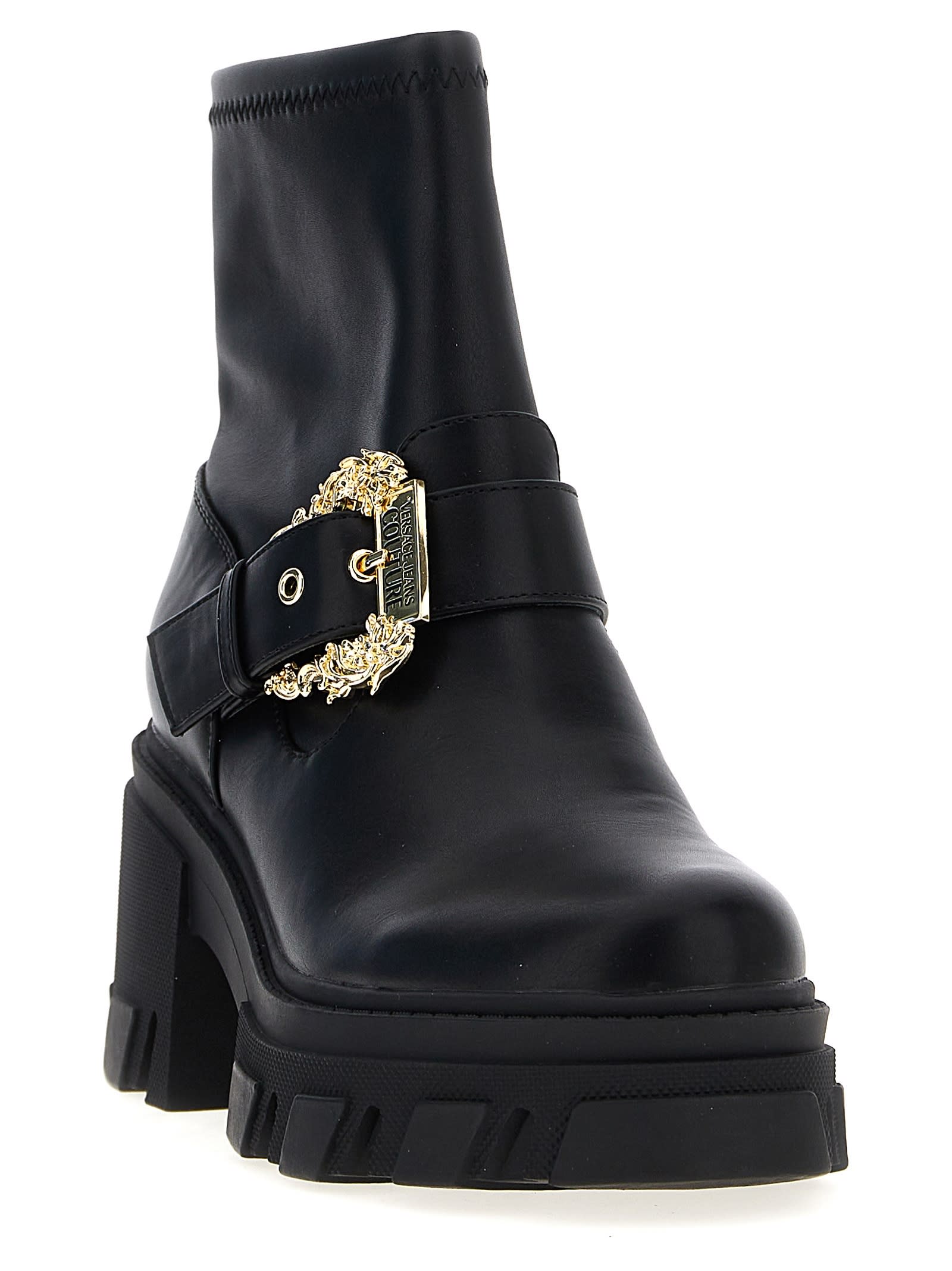 Versace Jeans Couture 'sophie' Block Heel Ankle Boots In Black