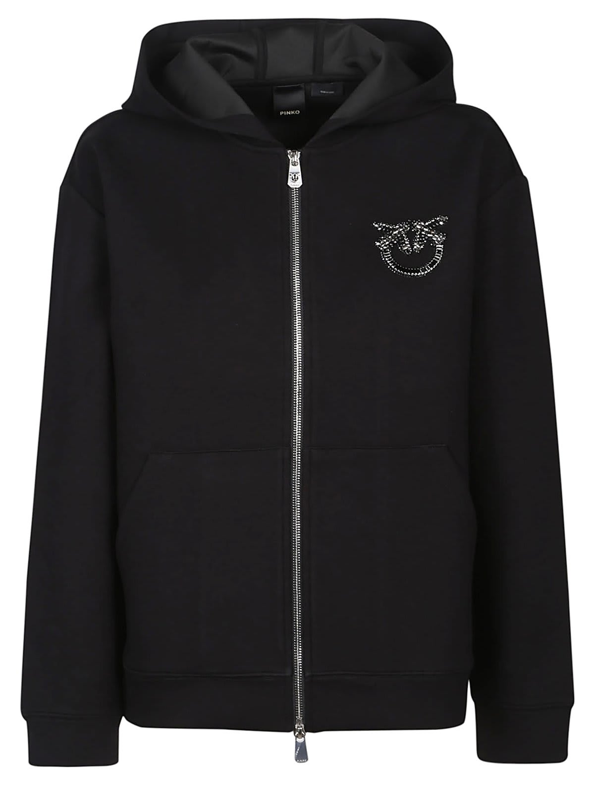 Shop Pinko Logo Embellished Zip-up Hooded Jacket In Black