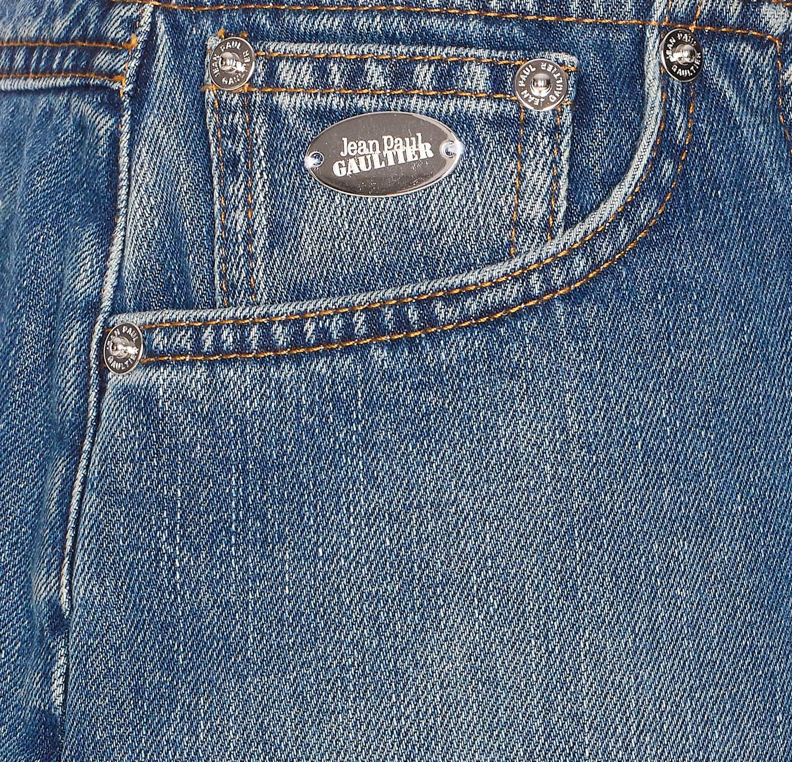 Jean Paul Gaultier Mini Denim Front Zipped Skirt In Blue