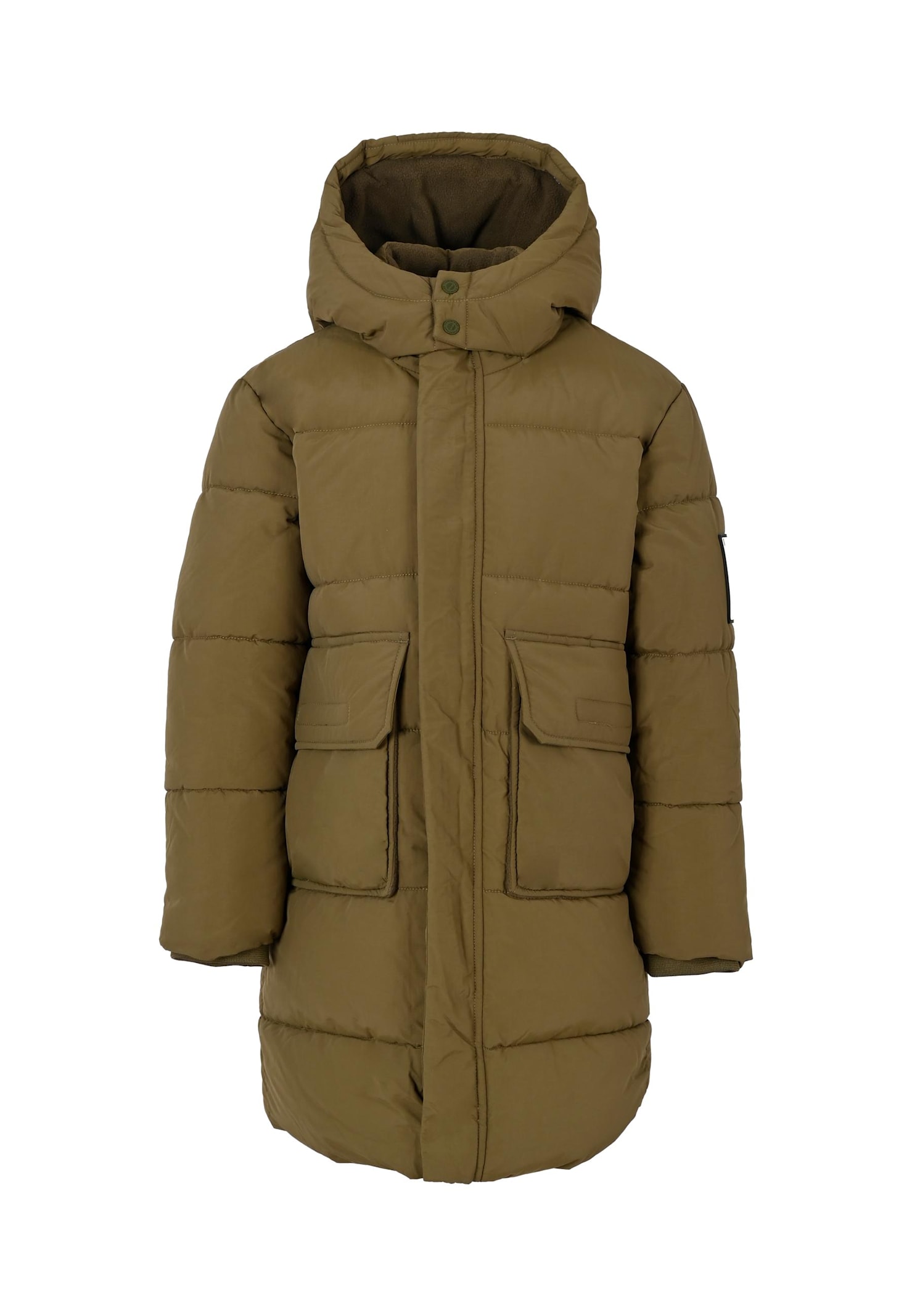 Timberland Green Down Jacket For Boy With Patch In Green