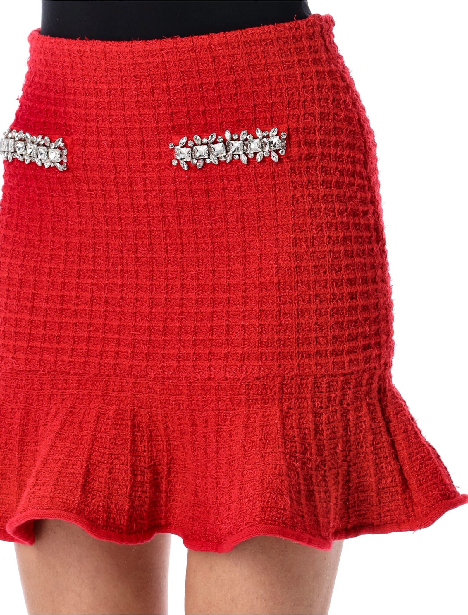 Shop Self-portrait Textured Knit Mini Skirt In Red