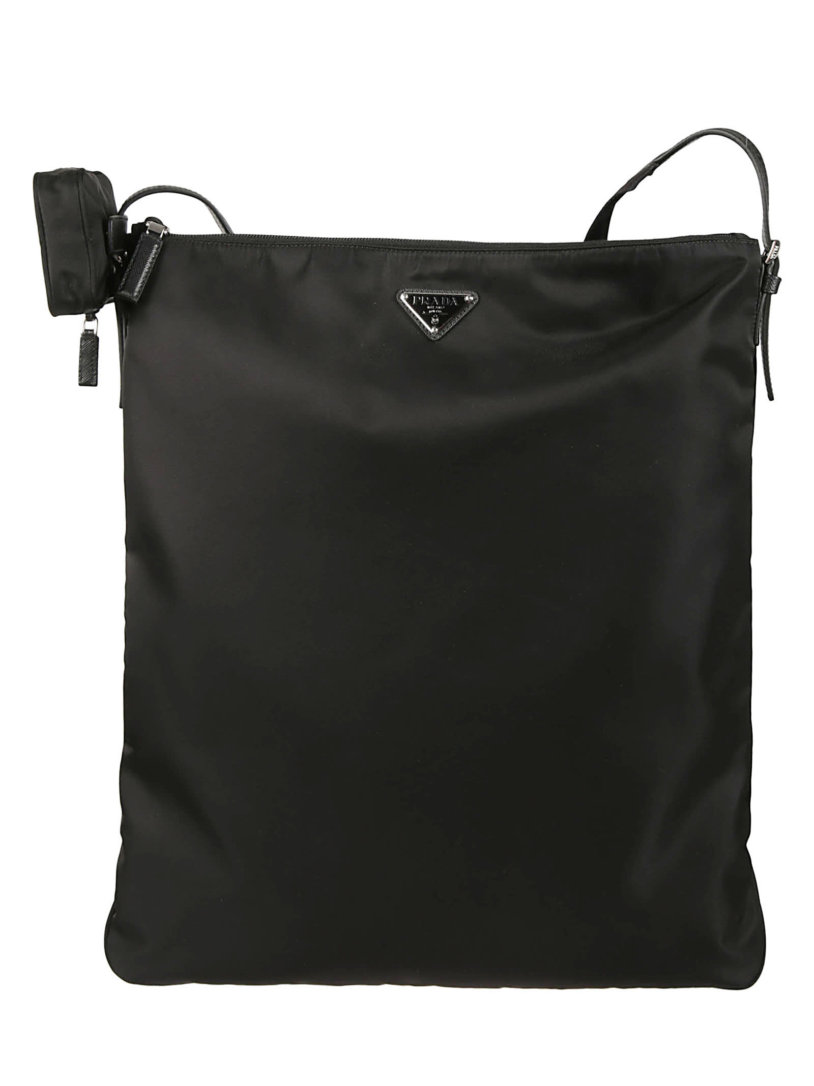 Prada Logo Plaque Crossbody Bag In Black
