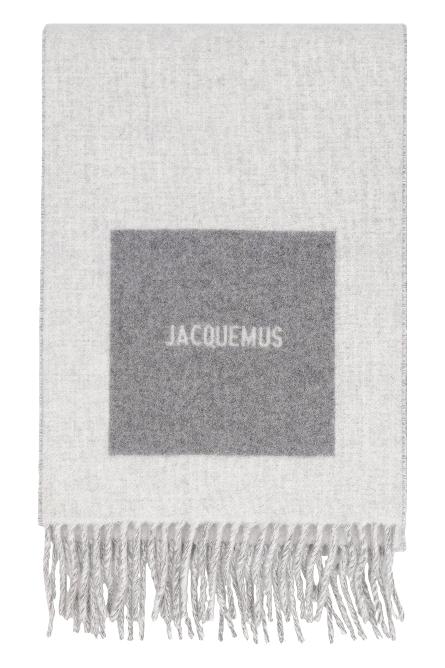 Jacquemus Panelled Fringed Scarf In Gray
