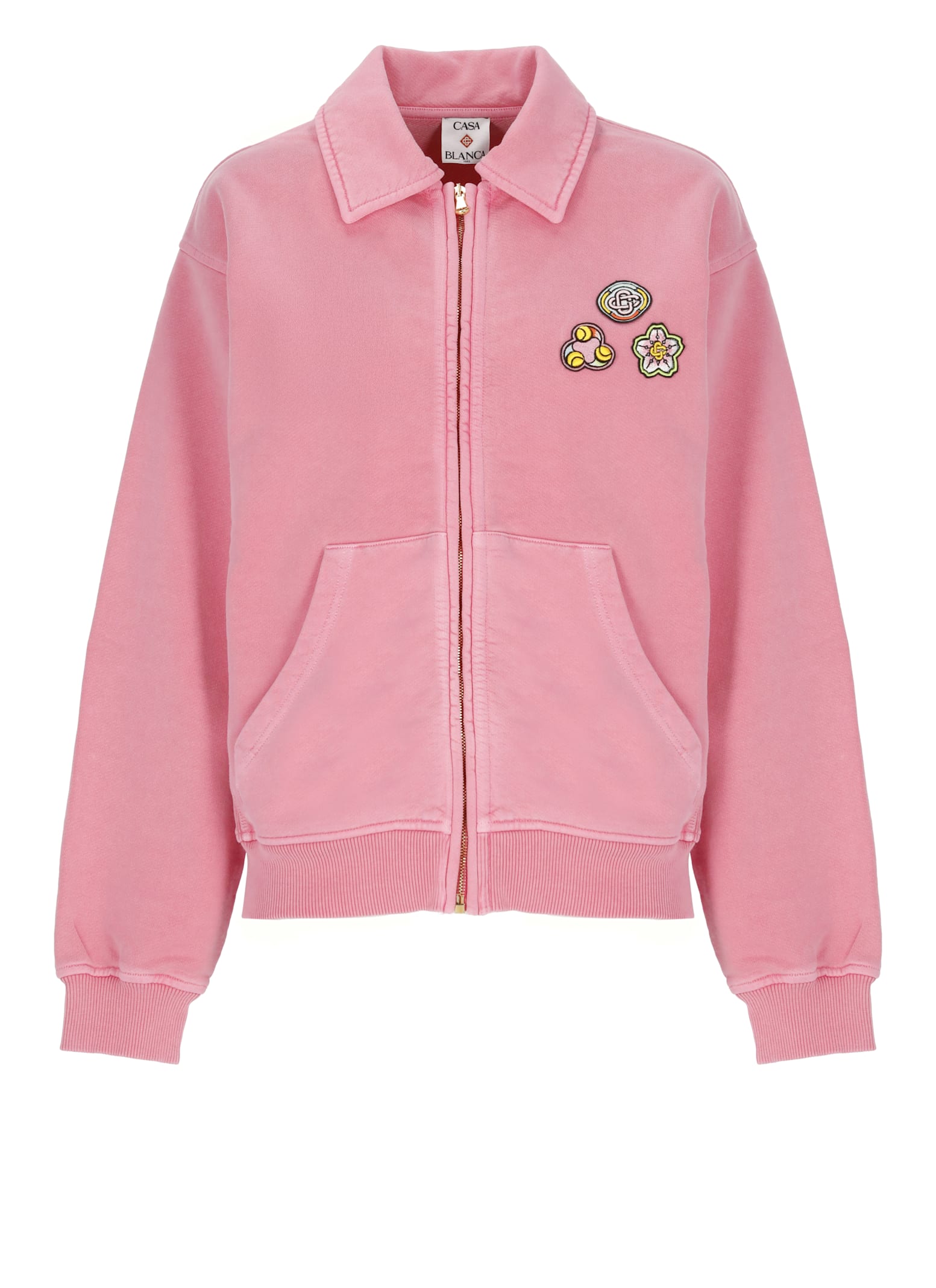 Casablanca Cotton Sweatshirt Featuring Embroidered Patches In Pink