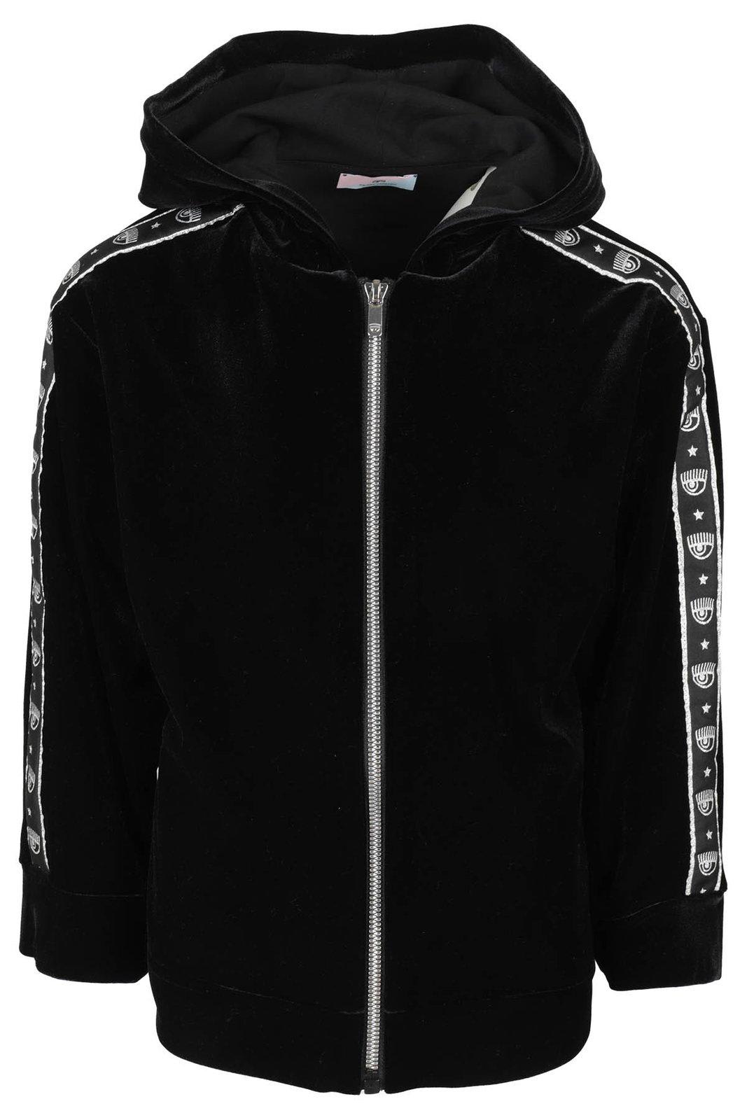 CHIARA FERRAGNI LOGO-TRIM ZIP-UP HOODIE