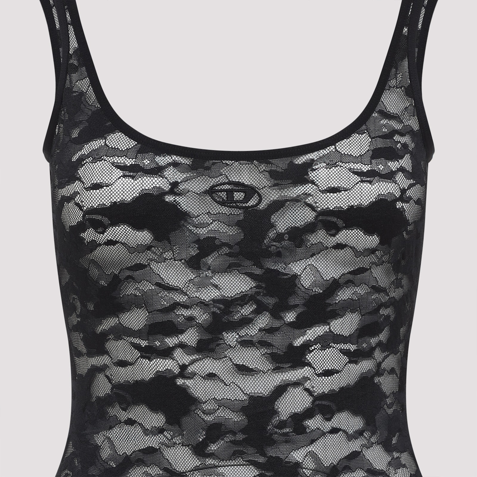 Diesel Camo Lace Bodysuit With Oval D Embroidery In Xx Black