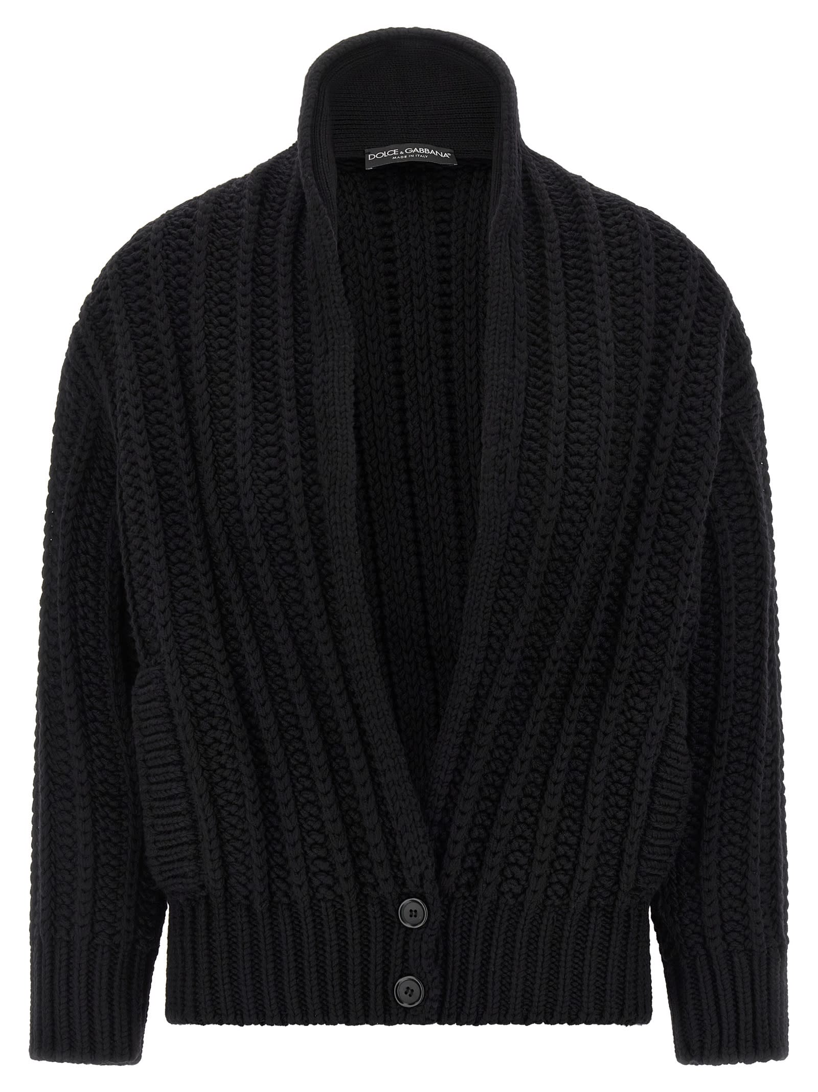 Dolce & Gabbana Black Cardigan With Wide Neckline On The Front In Virgin Wool Woman In Black
