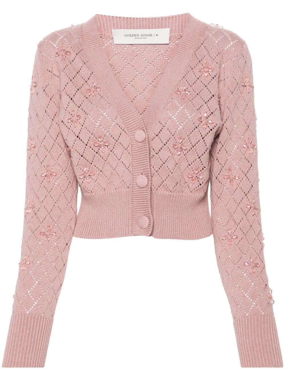 Bead-embellished Pointelle-knit Cardigan