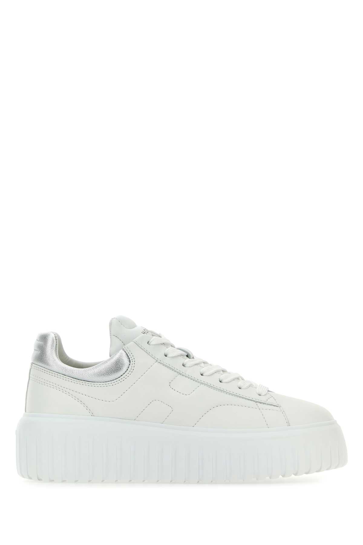 Shop Hogan White Nappa Leather H-stripes Sneakers In B001biancob200argento