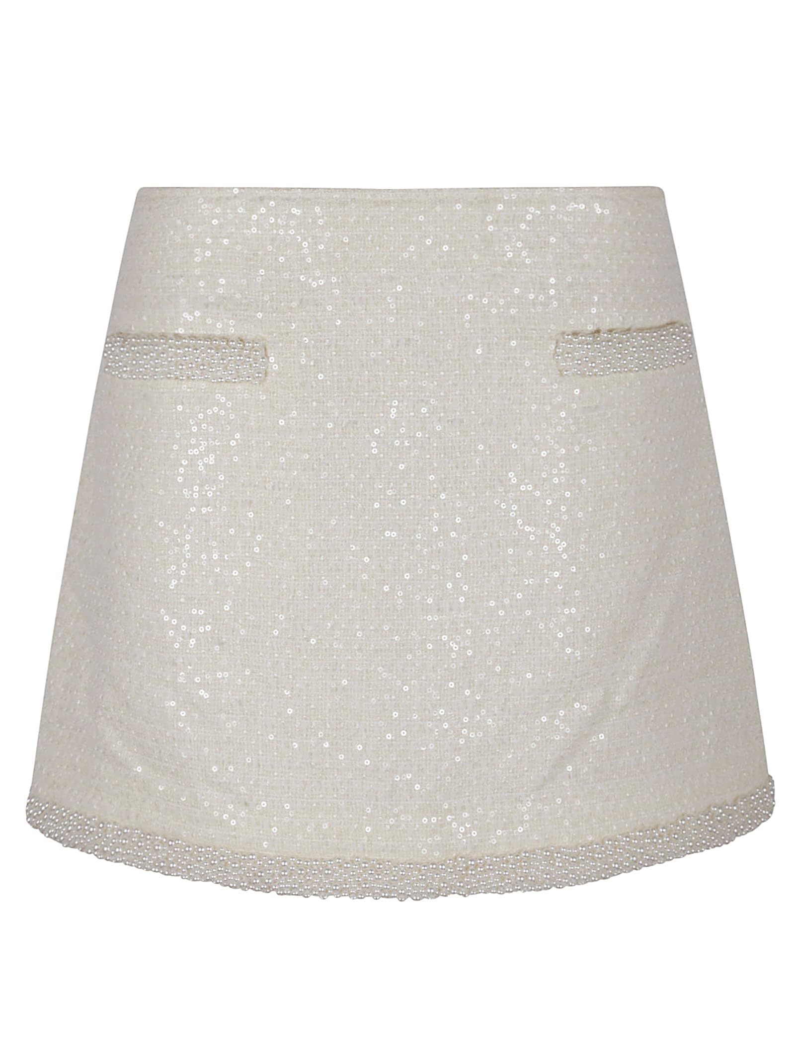 Cream Boucle Pearl Trim Mini Skirt