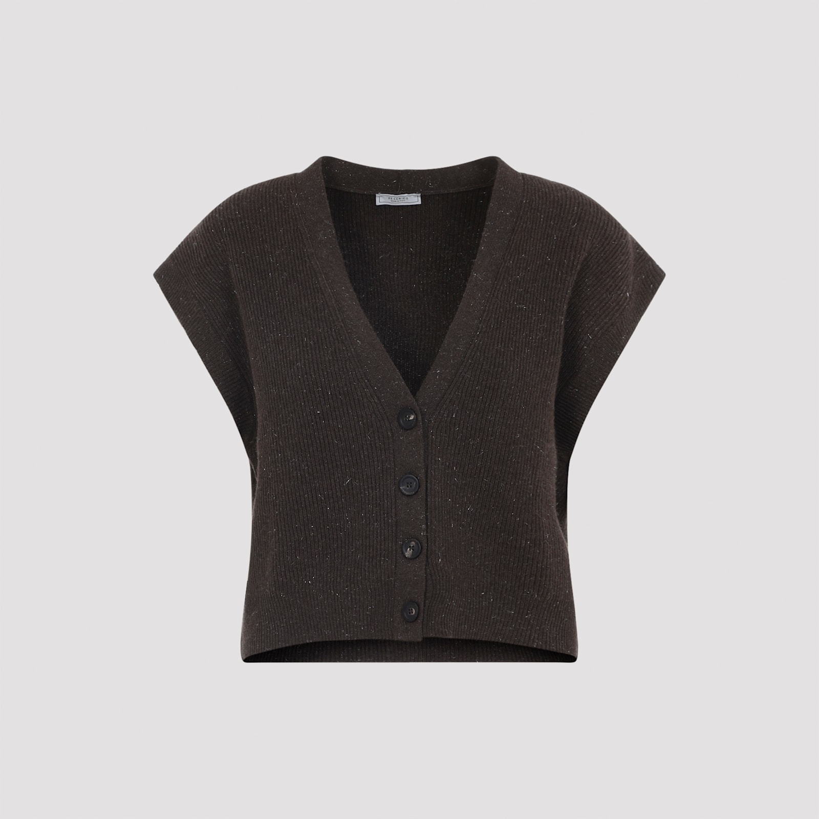 Peserico Speckled-effect Short-sleeves Cardigan In Brown