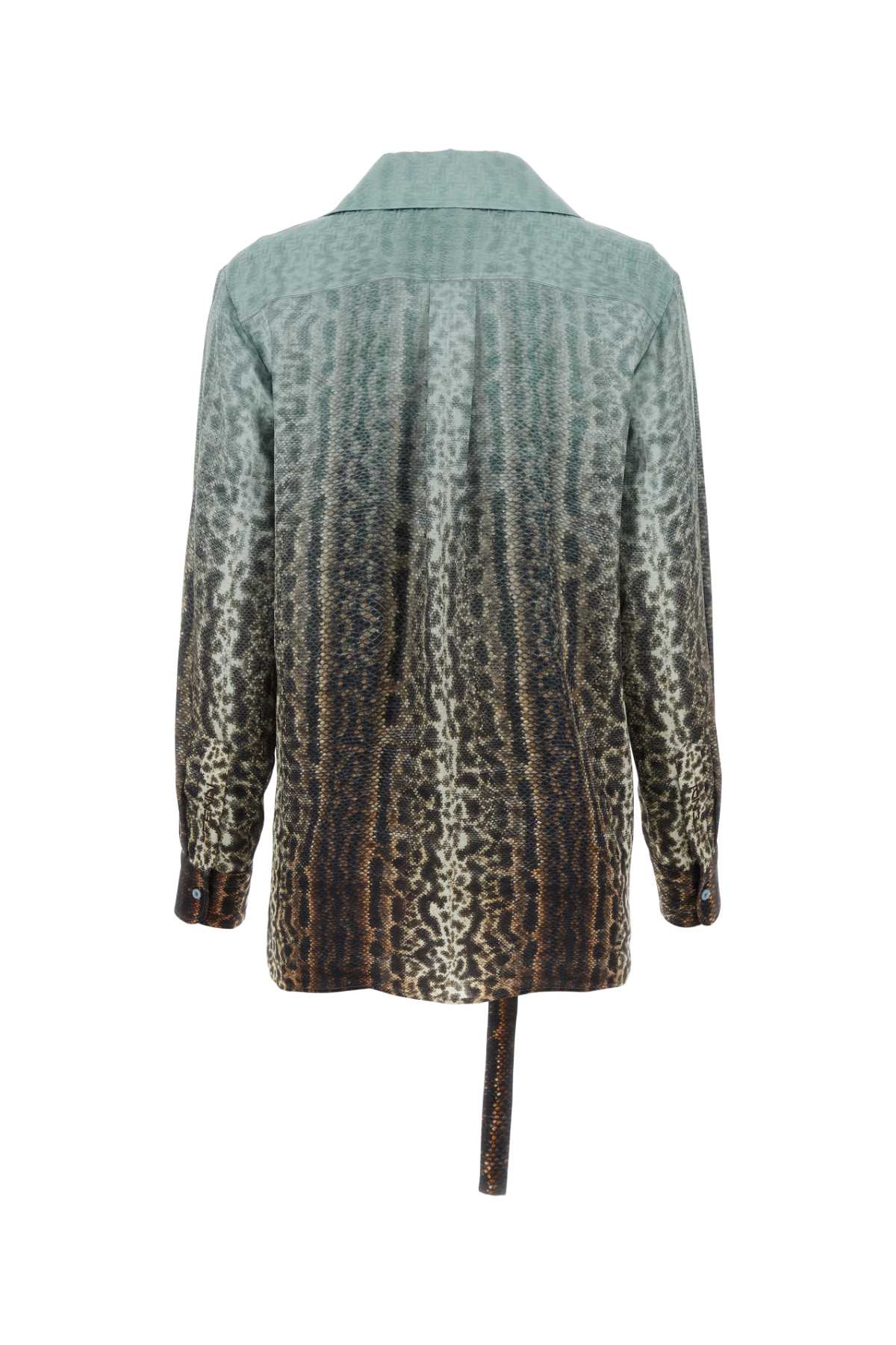 Shop Fendi Printed Silk Shirt In Azzurro