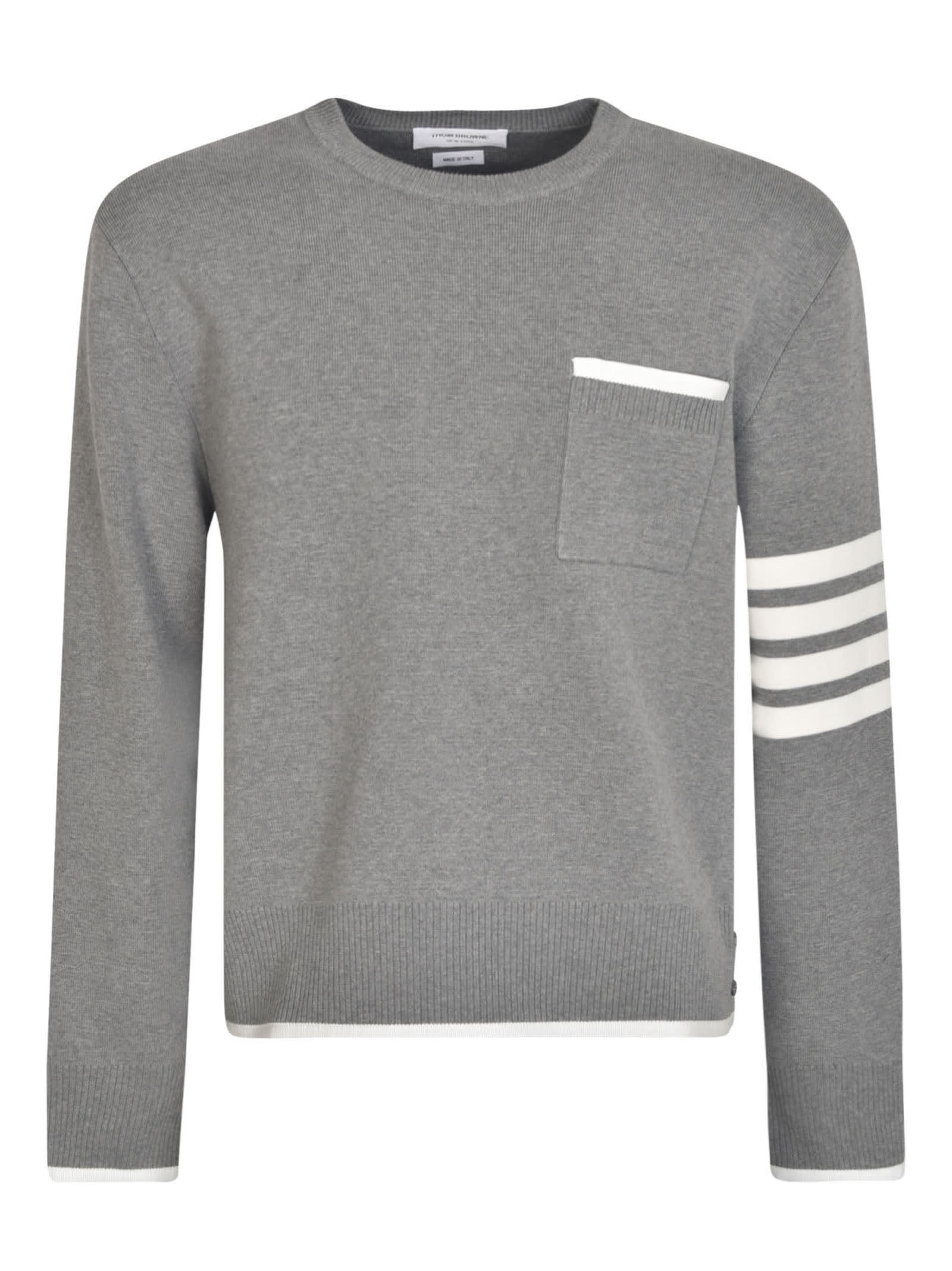 Thom Browne Stripe Sleeve Sweatshirt In Light Grey