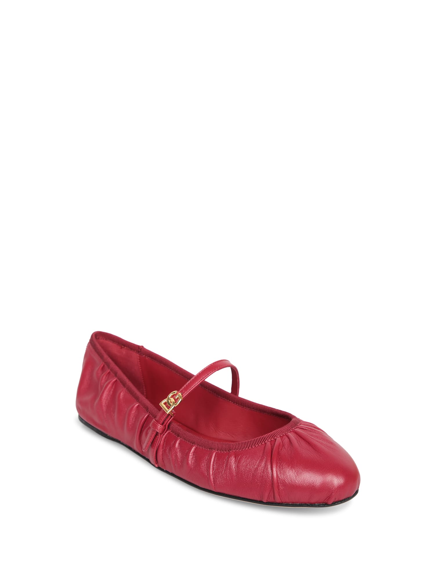 Dolce & Gabbana Nappa Leather Ballet Flats With Logo Buckle In Rosso