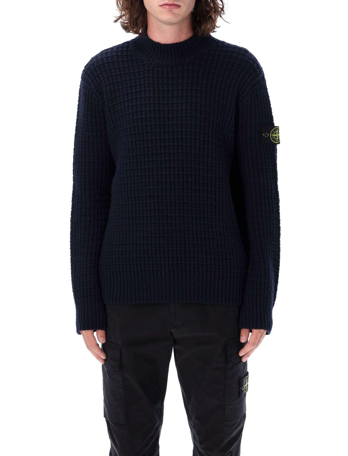 Shop Stone Island Logo Patch Sleeved Sweater In Bleu