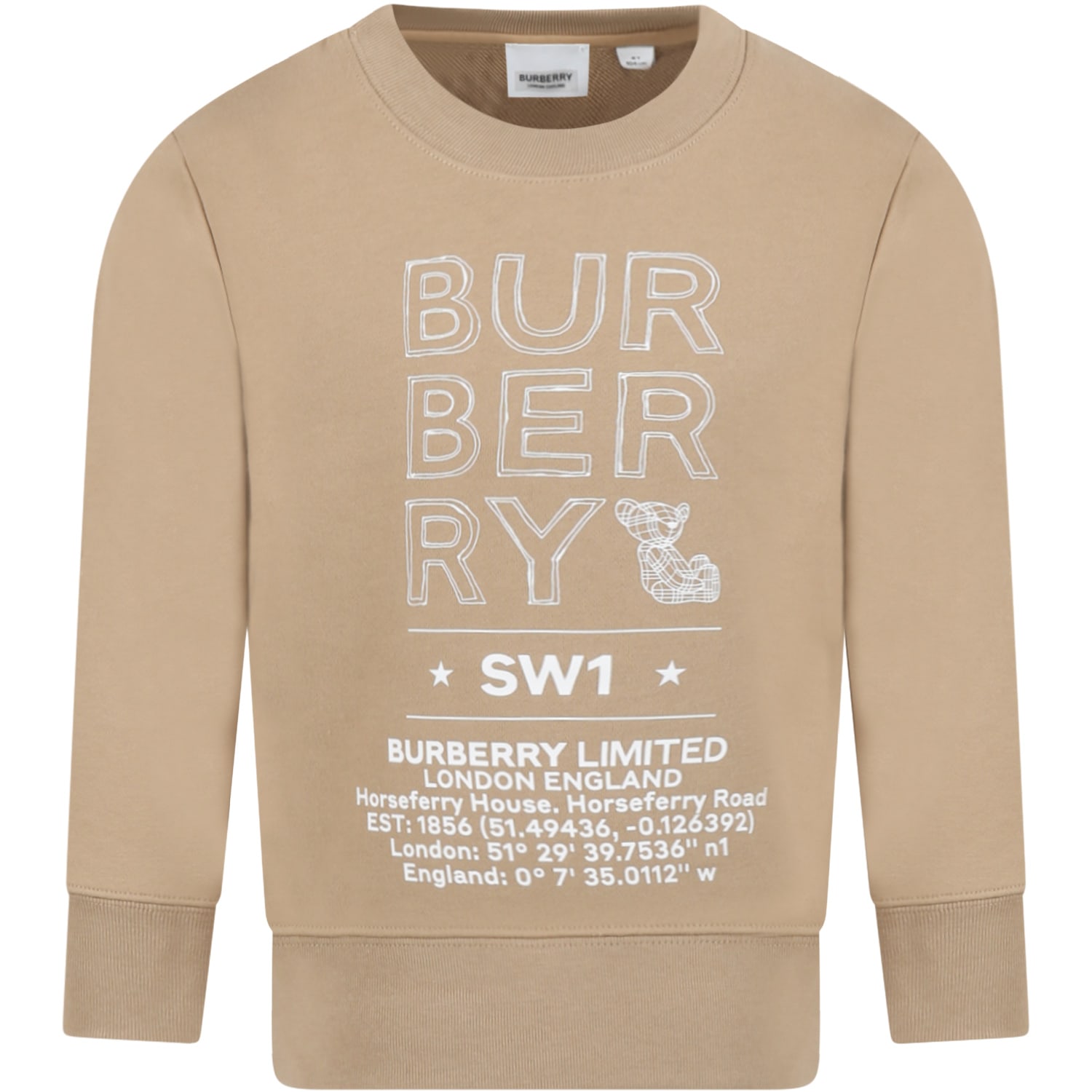 Burberry Beige Sweatshirt For Kids With White Logo